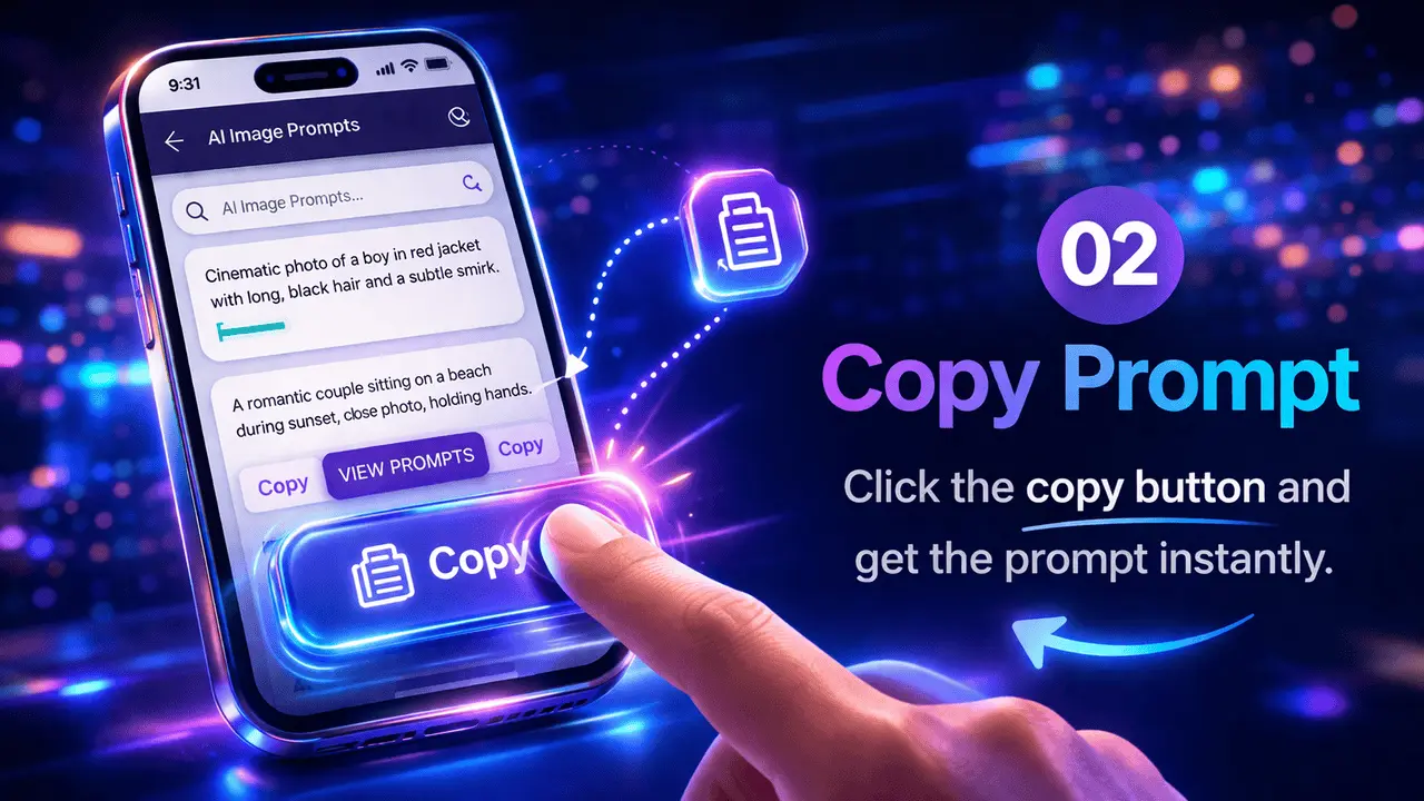 AI copy prompt button interface showing user clicking copy button to instantly copy AI prompt