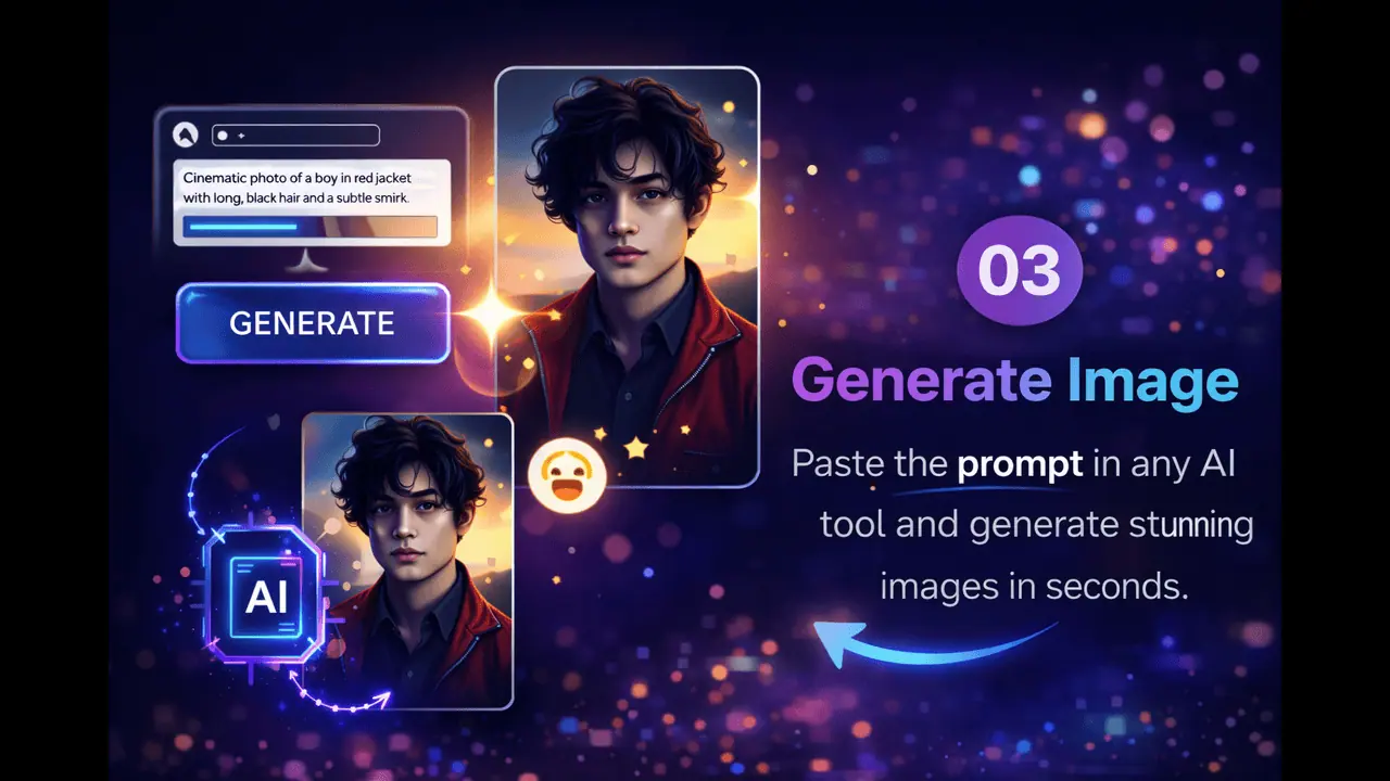 AI image generation interface showing prompt input and generate button to create AI images instantly